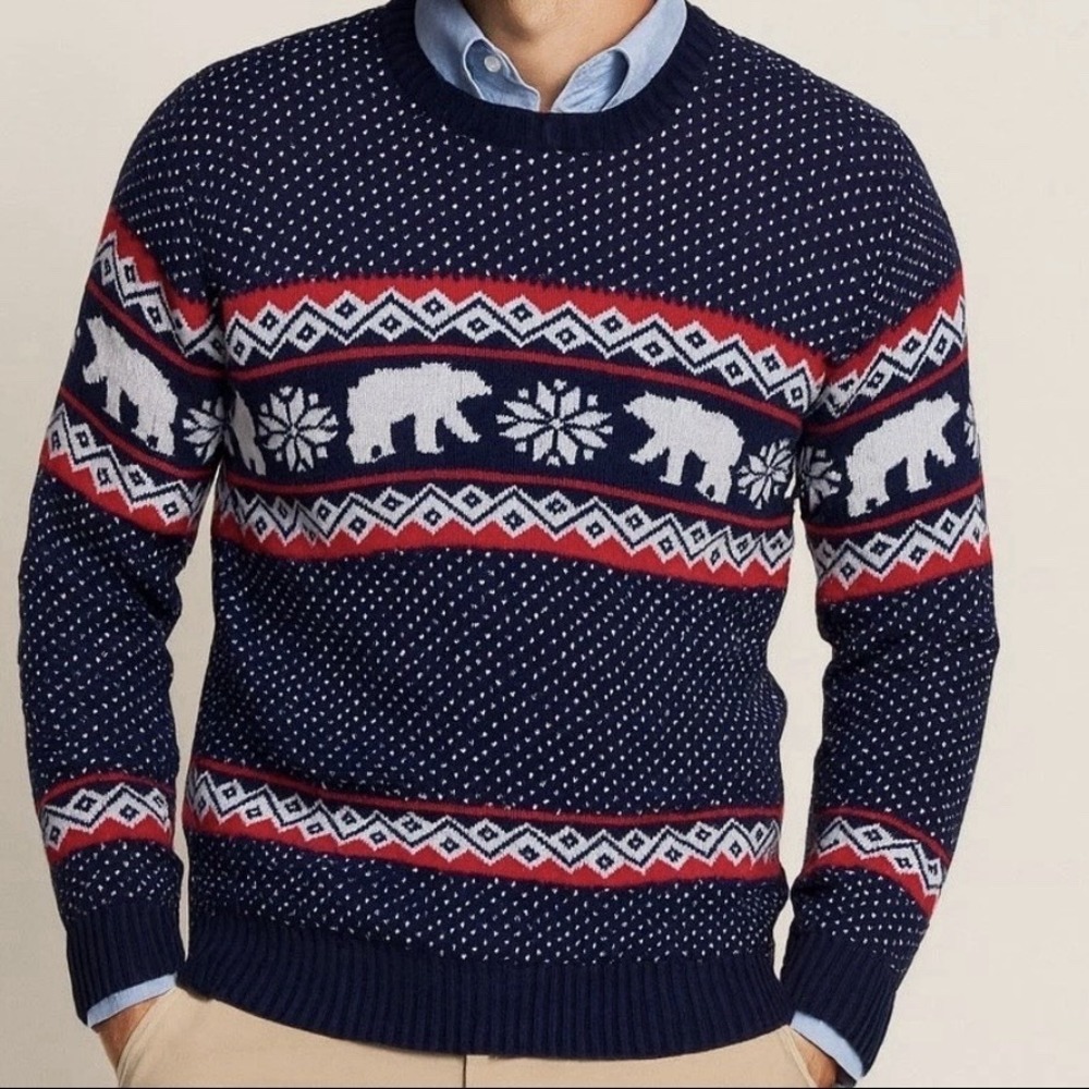 Aspen Blue Birdseye‎ Fair Isle Polar Bear Cotton Pullover Sweater